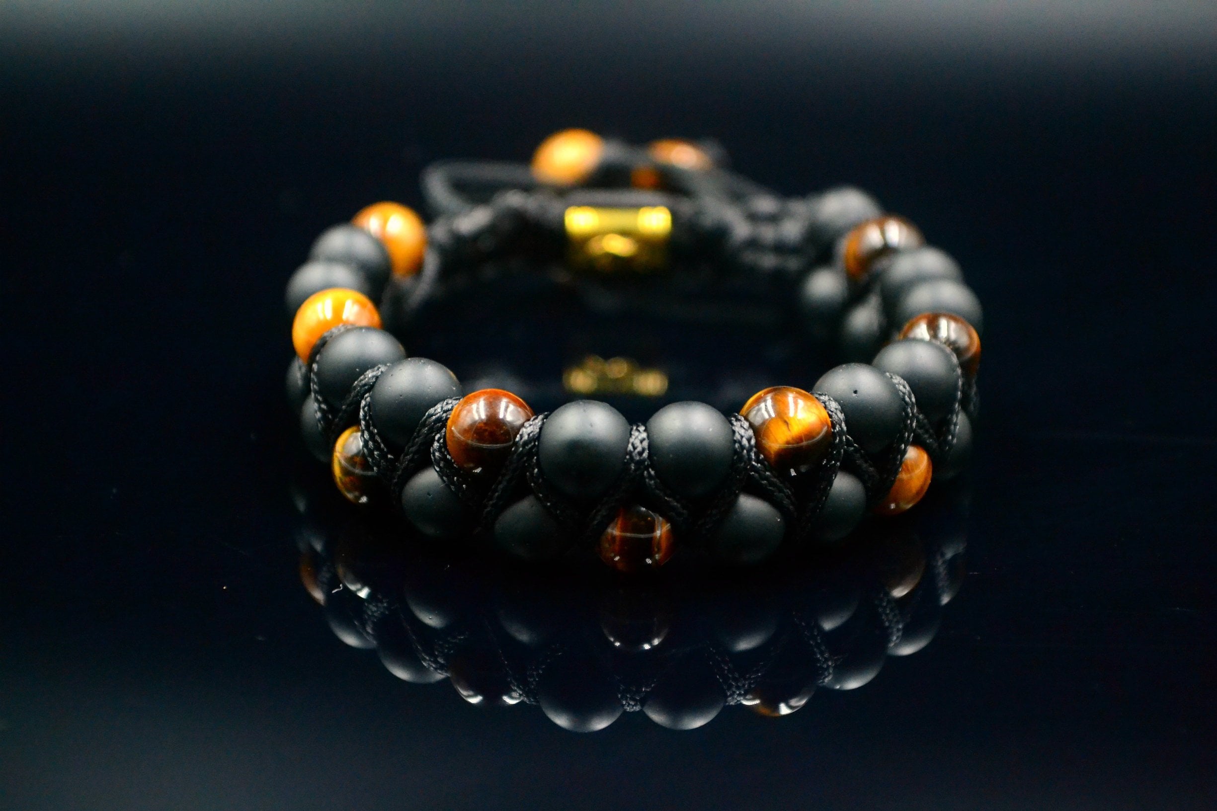 Bracciale doppio in onice da uomo, bracciale con perline di pietra, bracciale in occhio di tigre, bracciale in macramè, bracciale regolabile in onice