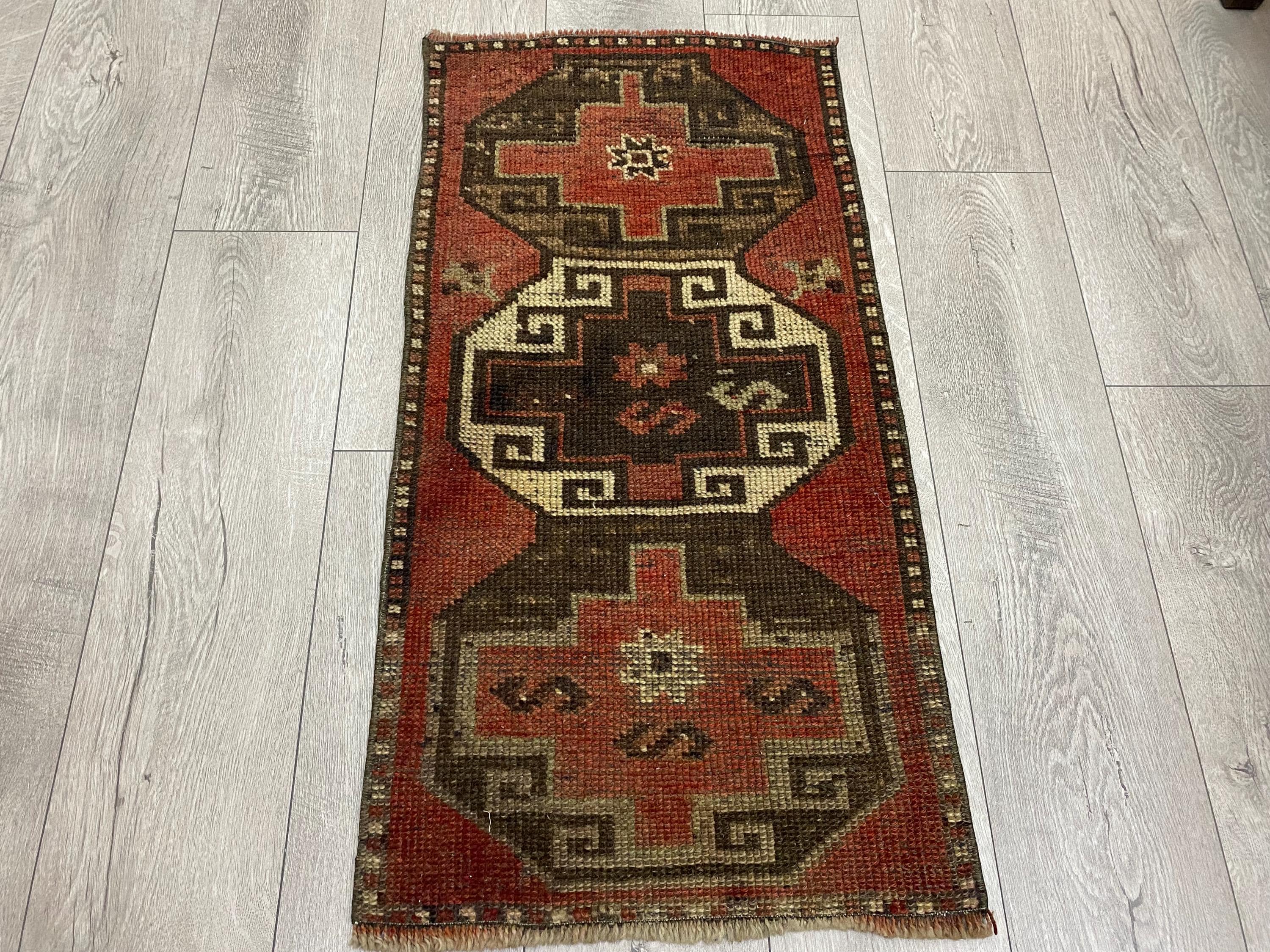 Mini tappeto turco, tappeto Oushak, tappeto di lana rosa, tappeto zerbino, tappeto da bagno, tappeto boho, tappeto vintage, tappeto piccolo, tappeto o