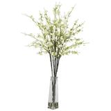 Nearly Natural Cherry Blossoms with Vase Silk Flower Arrangement White