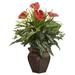 Nearly Natural 26 Mixed Greens & Anthurium Plastic Artificial Plant with Decorative Vase