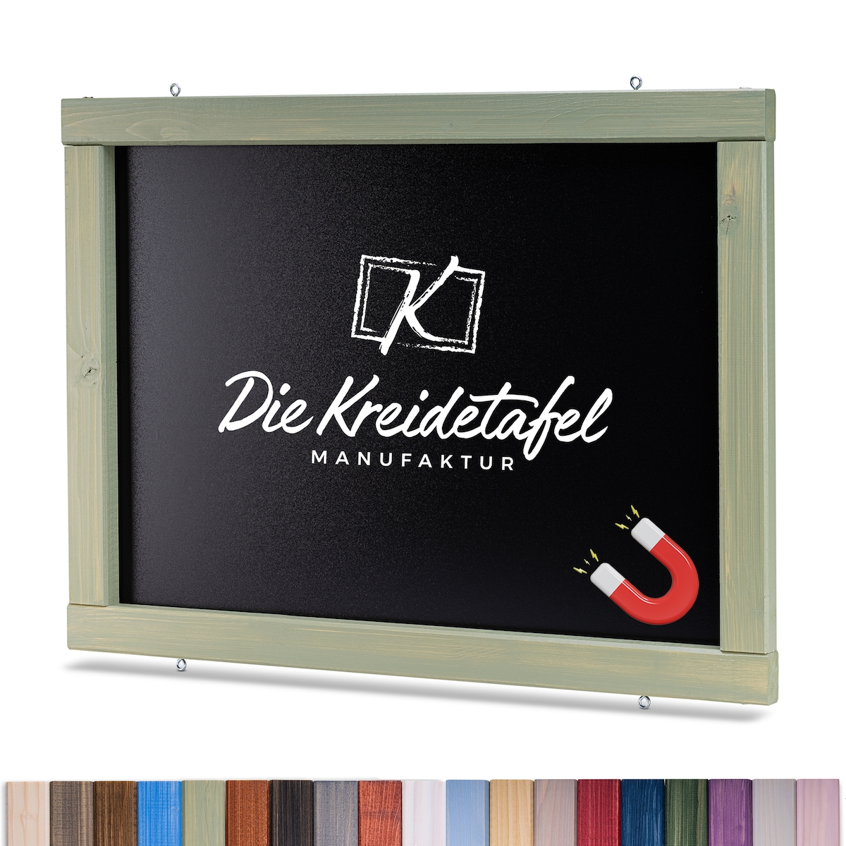 Die Kreidetafel Manufaktur Magnetische Kreidetafel - Magnettafel mit Holzrahmen / Weidengrün 50x30cm Image