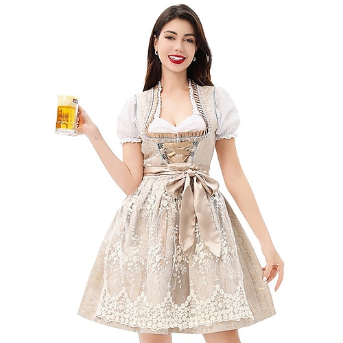 Oktoberfest Robe Tablier Blouse Dirndl Dentelle Femme de ménage Bavarois Allemand Munich Prairies Femmes Carnaval Fête de la Bière Tissu de style traditionnel