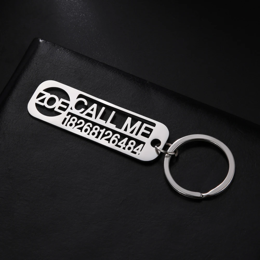 Sipuris Schlüsselanhänger mit individuellem Namen und Telefonnummer für Männer, personalisierter Edelstahl-Auto-Logo-Schlüsselanhänger, Schmuck, Geschenk für Freund, Neu Image