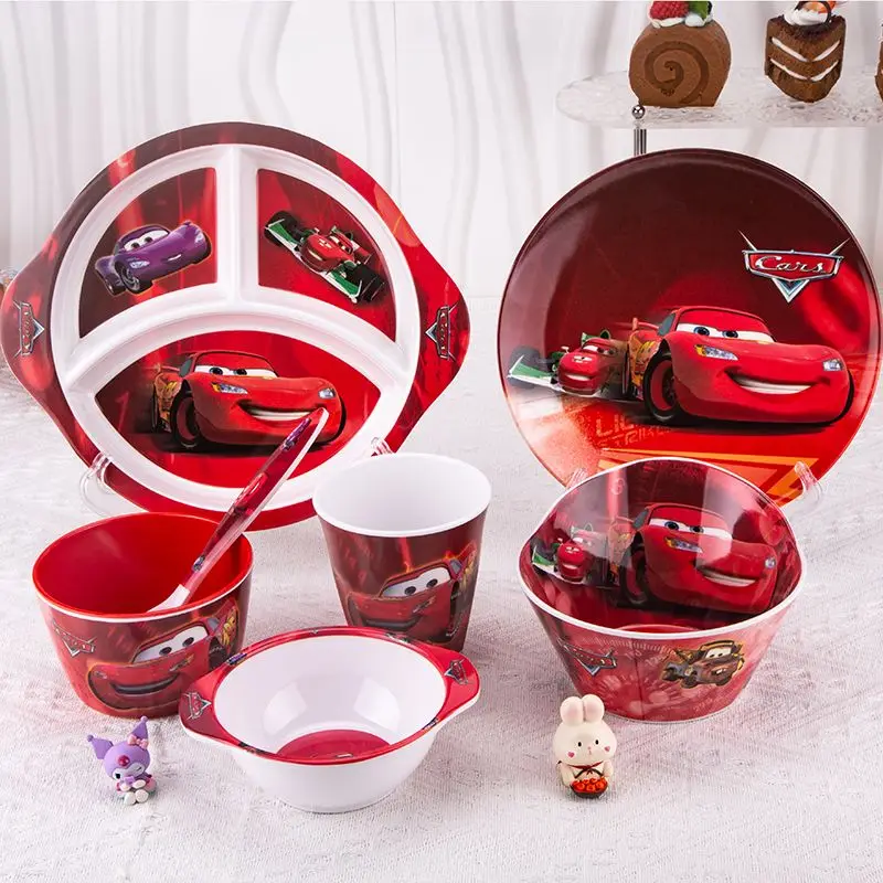 Lightning McQueen Animation periphere Anti-Fall- und Anti-Verbrühungs-Schüsselbecher kreatives geteiltes Teller-Cartoon-Kindergeschirr-Set Image