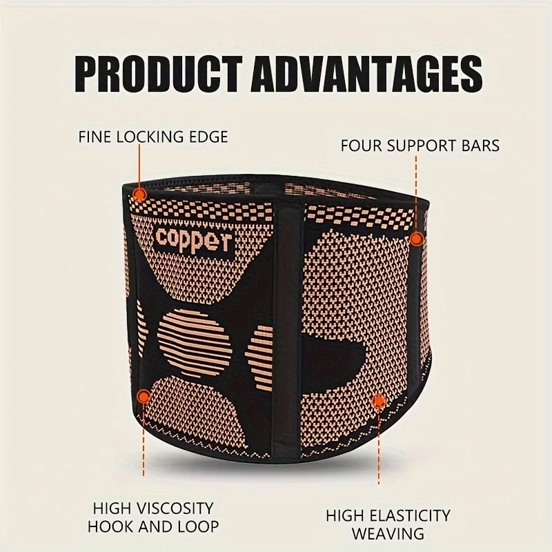 1 Stück Kupfer verstellbare Schnellentlastungs-Rückenstütze, Schmerzen im unteren Rücken, Bandscheibenvorfall, Siatica, mit Lordosenstütze – für Zuhause und Arbeit Image