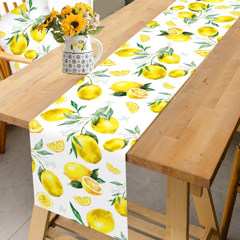 Sommer Zitrone Thema Tischläufer Urlaub Hochzeit Party Dekor Aquarell Sommer Bauernhaus Tischläufer Esstisch Abdeckung Dekor Image