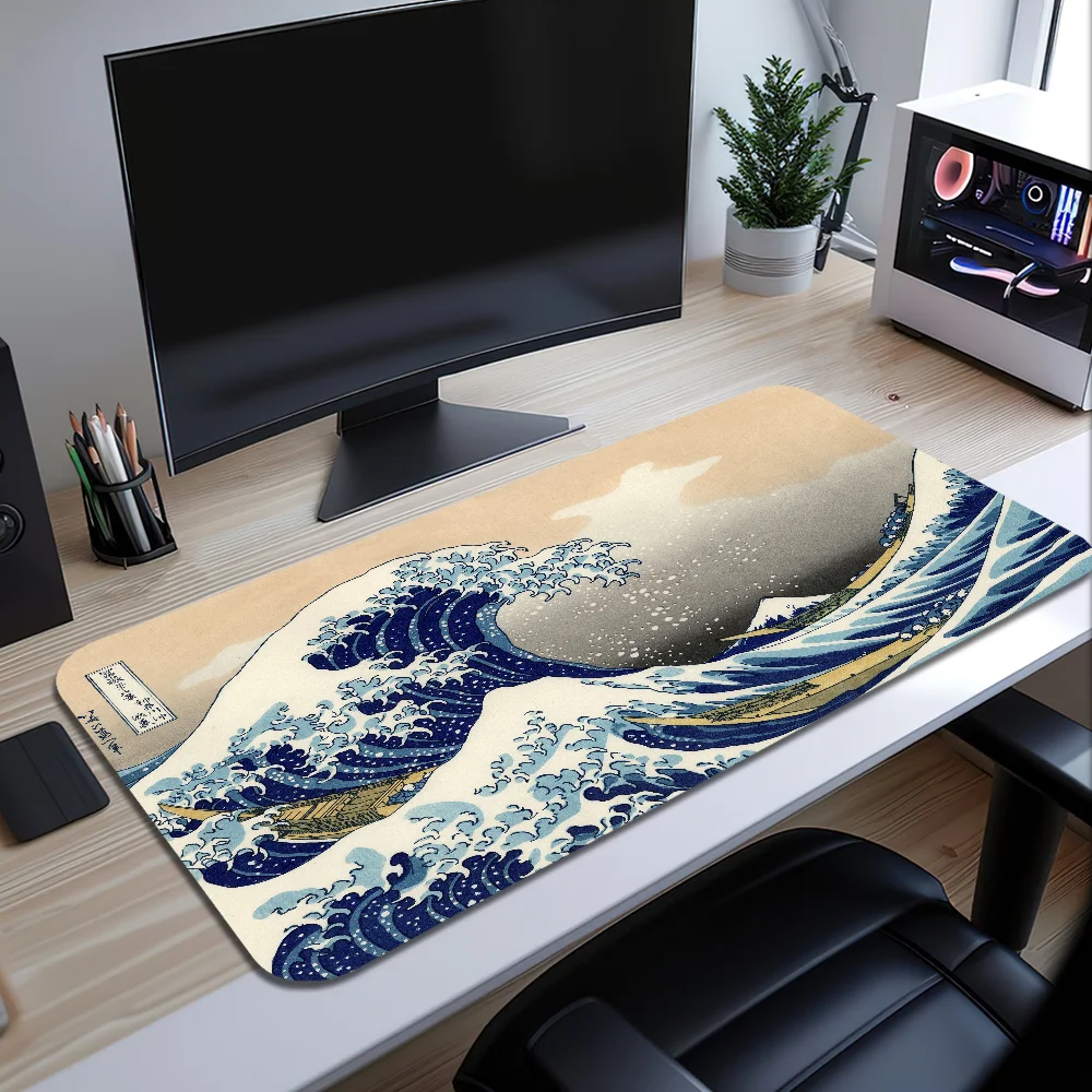 Great Wave japanisches schwarzes Mauspad, große Schreibtischunterlage, Tastatur, ergonomisches Büro, Gummi, PC, rutschfest, feuerfest, für Zuhause, individuell, bester Preis Image