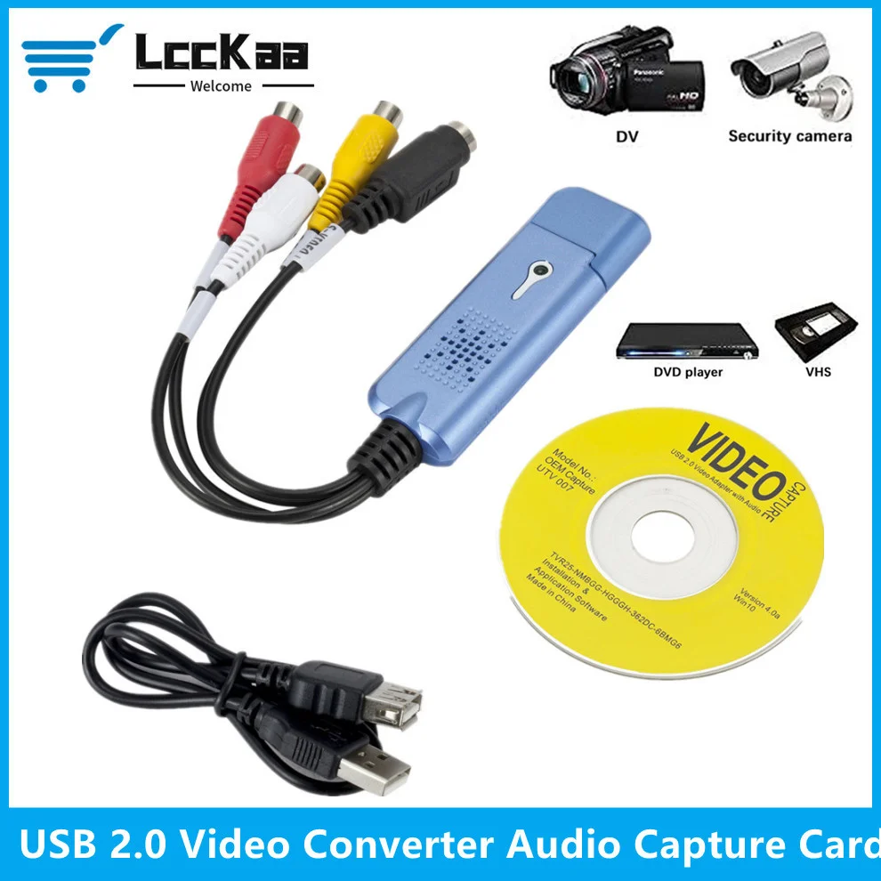 VHS zu Digital Konverter USB 2.0 zu AV Video Konverter Audio Capture Karte VHS VCR TV zu Digital Konverter Unterstützung Win 7/8/10 Image