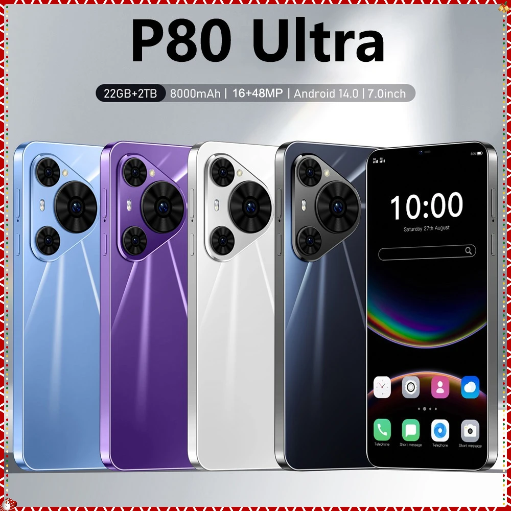 HOT NEW P80 Ultra 7.0inch HD Smartphone 5G 22G 2TB Android 15 Dual Sim Cell Phone Face Unlocked 8000mAh Smart Mobile Phone EU
