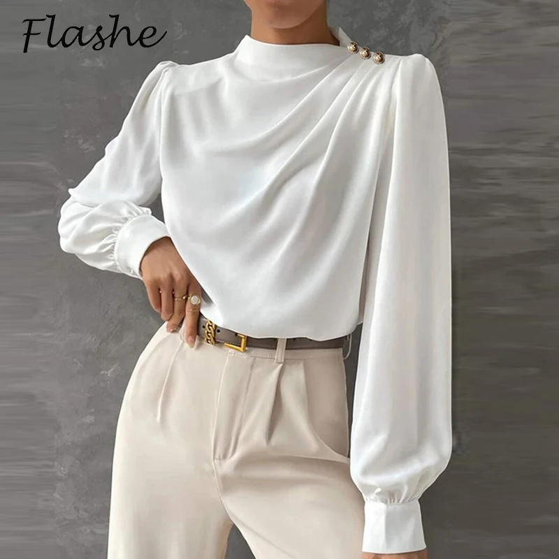 Camicetta bianca moda donna camicia primavera autunno manica lunga manica a sbuffo camicie da ufficio per donna top eleganti 2023