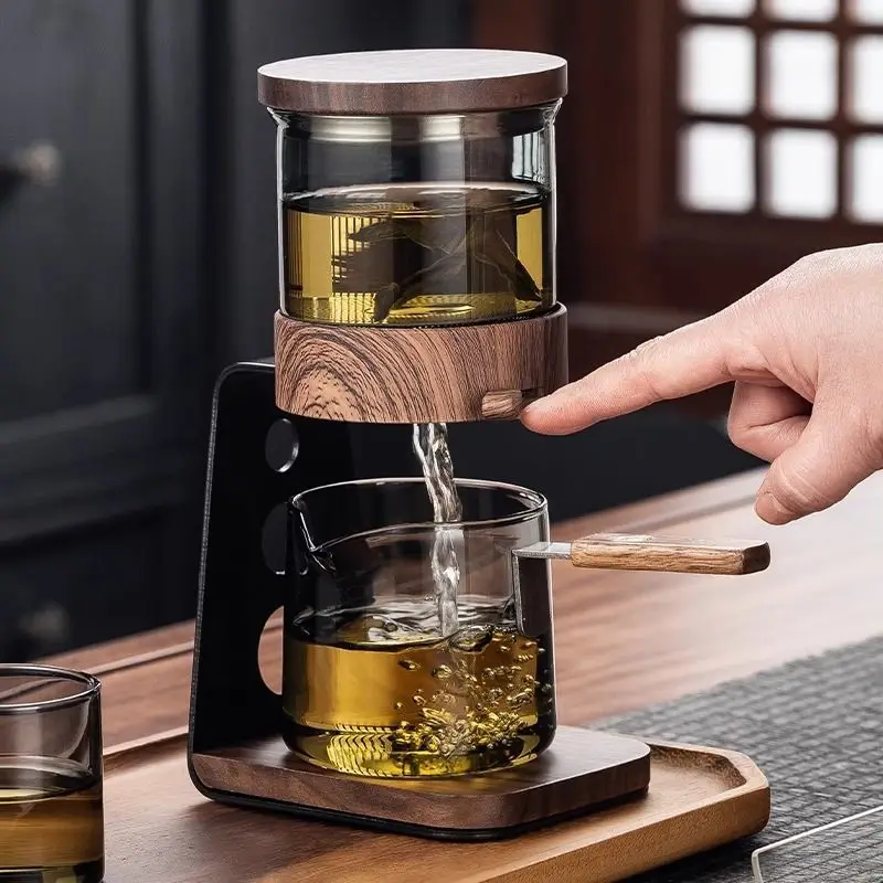 Lazy Kung Fu Glas Tee-Set Halbautomatischer Tropf mit Teesieb Glas Teekanne Set Magnetschalter Teekanne Teetasse Set Glaswaren Image