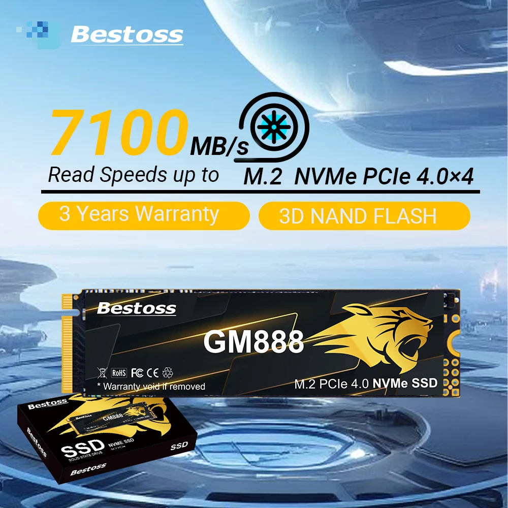 Bestoss M2 SSD 512 GB 1 TB 2 TB PCIe 4.0 NVMe Festplatte M.2 Internes Solid-State-Laufwerk HDD-Festplatte für PS5 Desktop-Laptop Image