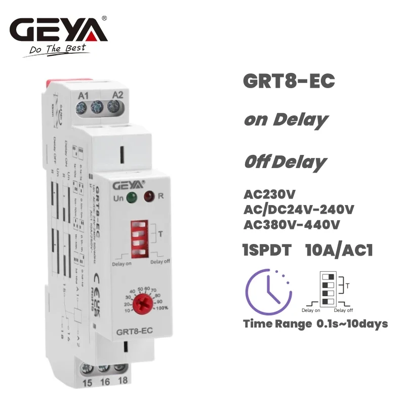 GEYA GRT8-EC 10A Ein Verzögerung oder Aus Verzögerung Zeitrelais AC220V/DC24V AC380V ACDC24V-240V Zeitrelais CE CB ROHS Image