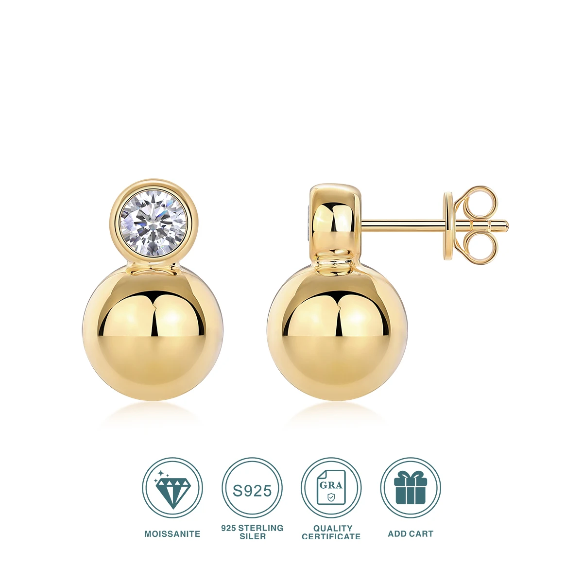 JIUZUAN Vintage 18K vergoldet 925 Sterling Silber VVS1 3EX D Farbe 5MM echte Moissanit Diamanten Ohrstecker edlen Schmuck