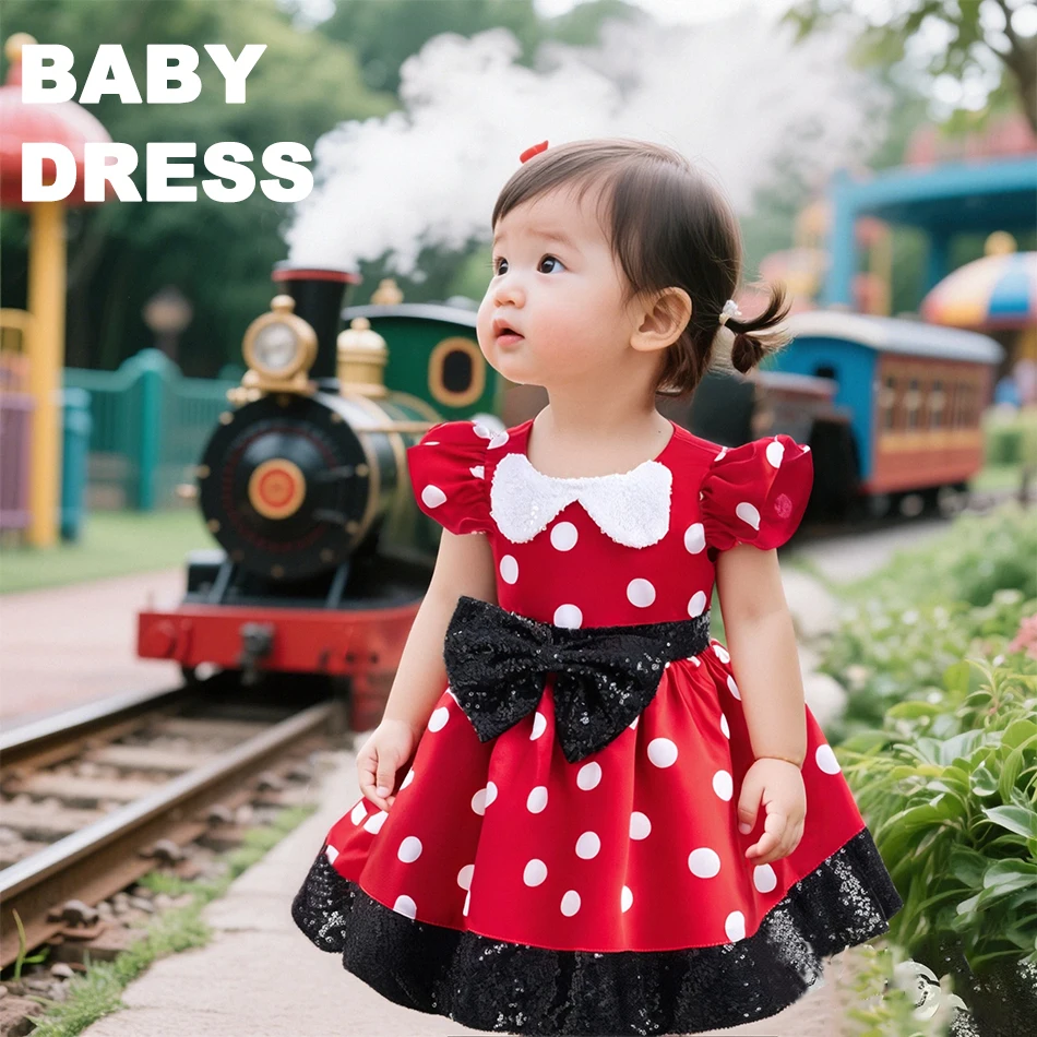 Minnie Same Prinzessin Kleid Mädchen Polka Dot Fly Sleeve Kleid Weihnachten Mickey Bühnenkleidung Babys Ein Jahr altes Kleid Image