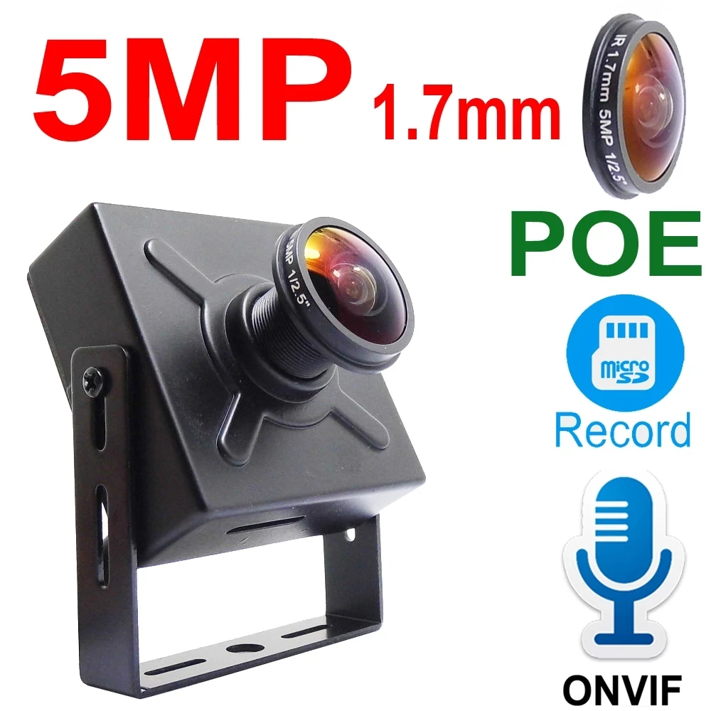5MP 1,7mm Mini Fisheye Panorama POE IP Kamera Audio Cam CCTV Sicherheit Überwachung High Definition Onvif HD Speicher Karte Slot Image