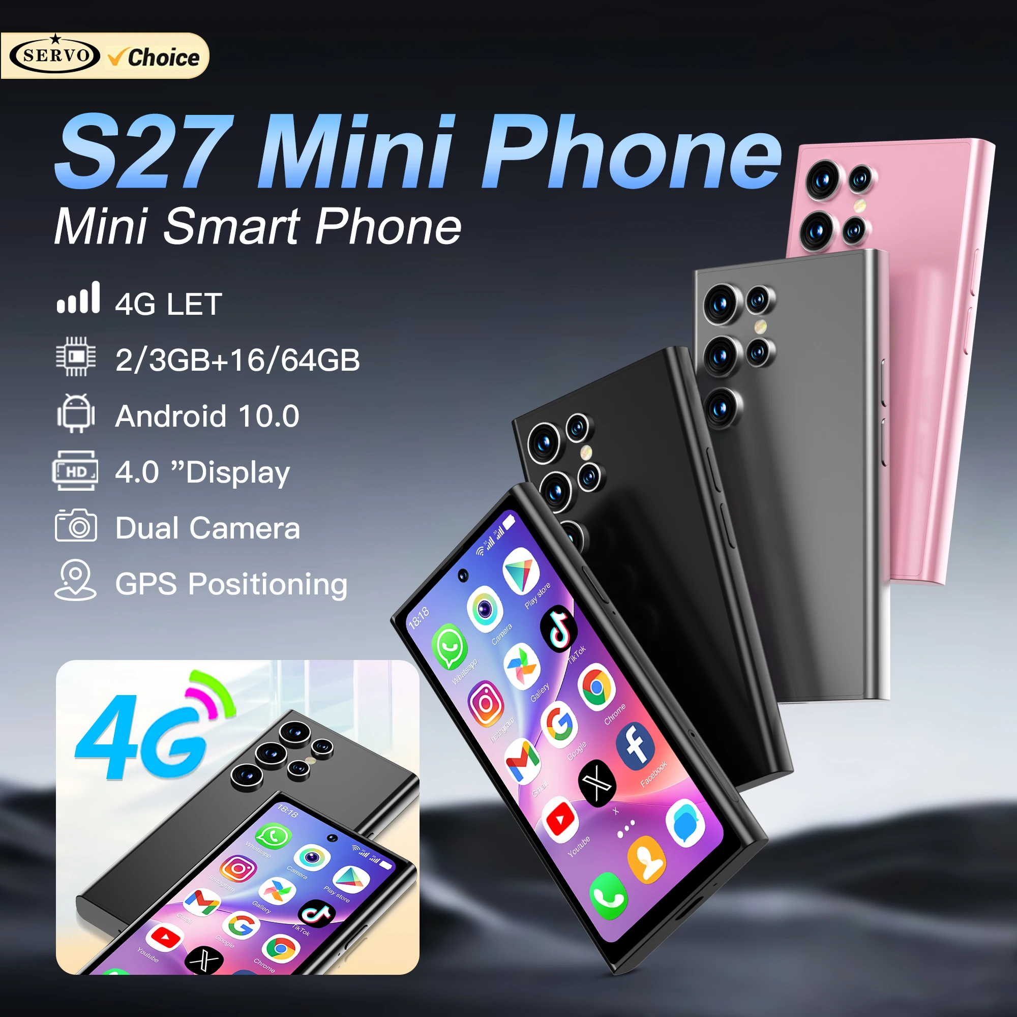 SERVO S27 MINI Kleines Smartphone 4G LTE Android 12.0 OS 3 GB + 64 GB APP Store GPS 4.0" Full Screen Pocket Smartphones 2 SIM Standby Image