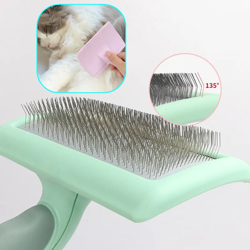 Hund Pinsel Edelstahl Hunde Kämme Massage Hund Pflege Pinsel Pet Haarentferner Reinigung Werkzeuge Weichen Griff Katze Kamm Pinsel Katze Image