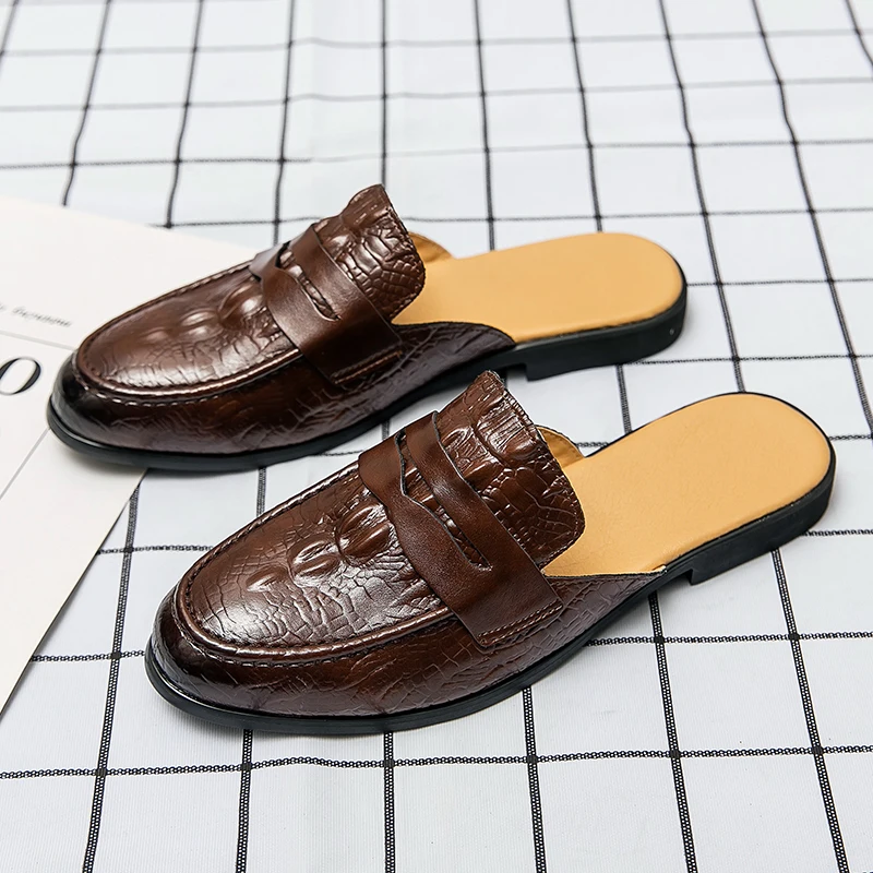 Neue Männer Halbe Hausschuhe Penny Loafers Männlichen Casual Alligator Muster Schwarz Braun Maultiere Mokassins Atmungsaktive Fahren Schuhe