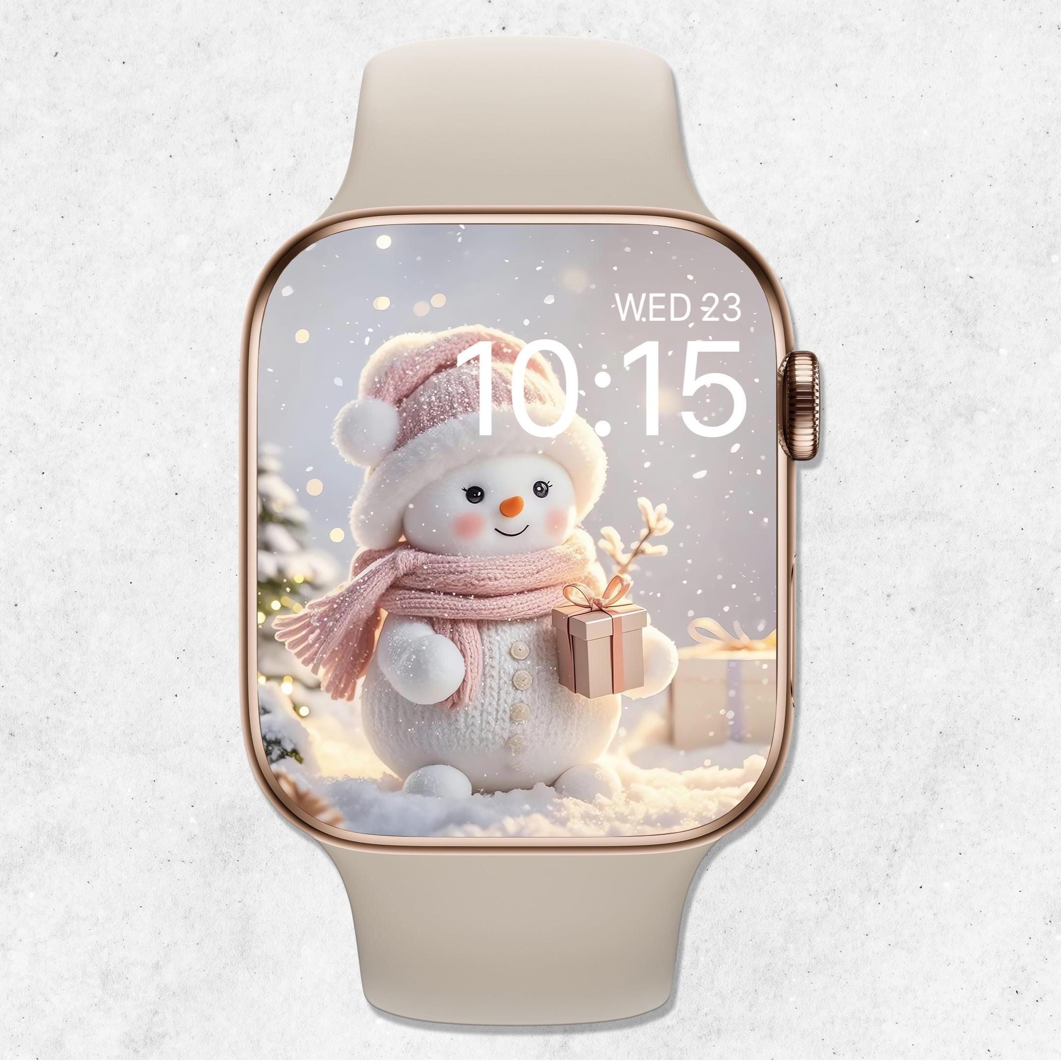 Sfondo pupazzo di neve per Apple Watch, quadrante natalizio, sfondo invernale per orologio, sfondo festivo per smartwatch, estetica kawaii natalizia c