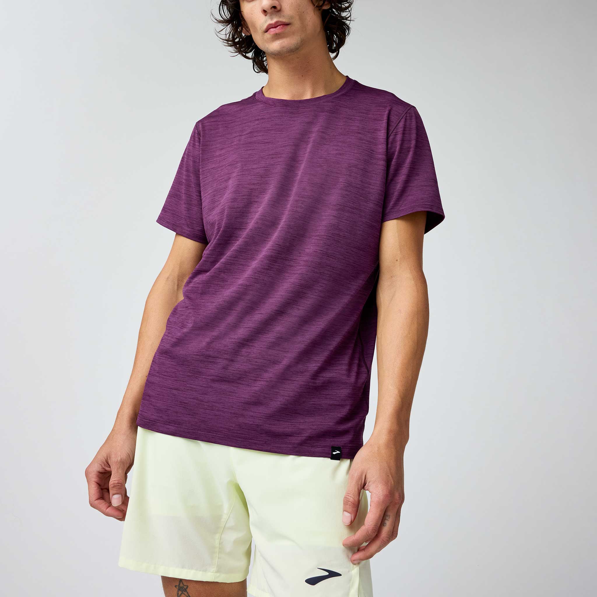Brooks Luxe Short Sleeve Men's Running Apparel Heather Burgundy Blaze