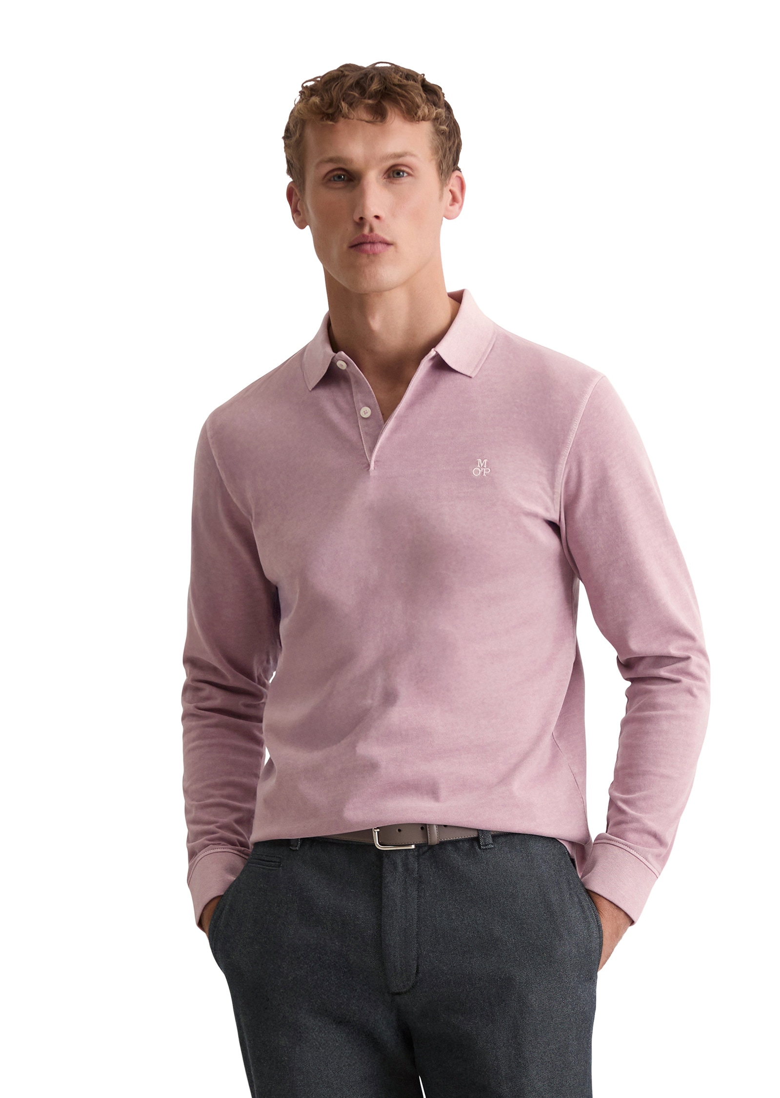 Langarm-Poloshirt MARC O'POLO "aus soft-touch Bio-Baumwoll-Jersey", Damen, Gr. XL, violet mauve, Obermaterial: 100% Baumwolle, unifarben, regular fit, Shirts