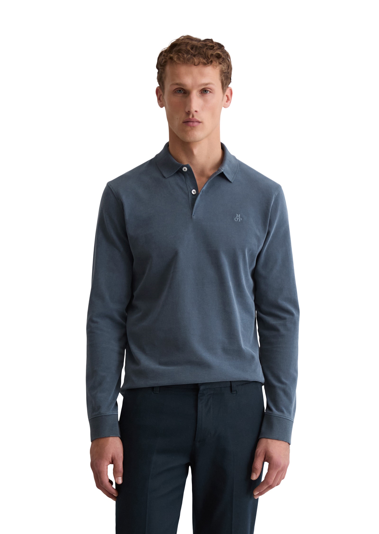 Langarm-Poloshirt MARC O'POLO "aus soft-touch Bio-Baumwoll-Jersey", Herren, Gr. XXL, schwarz navy, Obermaterial: 100% Baumwolle, unifarben, regular fit, Shirts
