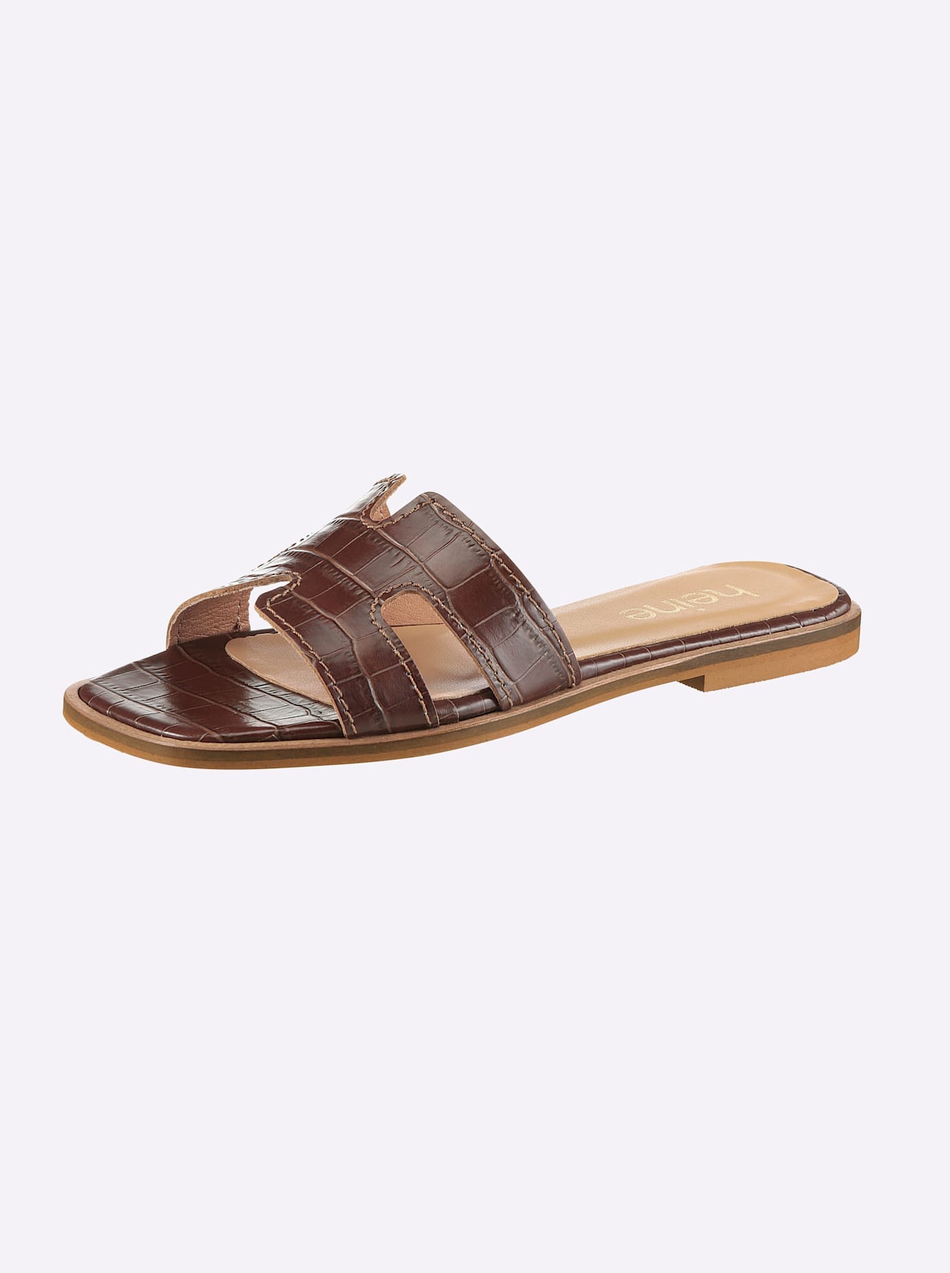 Pantolette HEINE, Damen, Gr. 37, braun, Glattleder, Leder, Rindsleder, Schuhe Pantolette