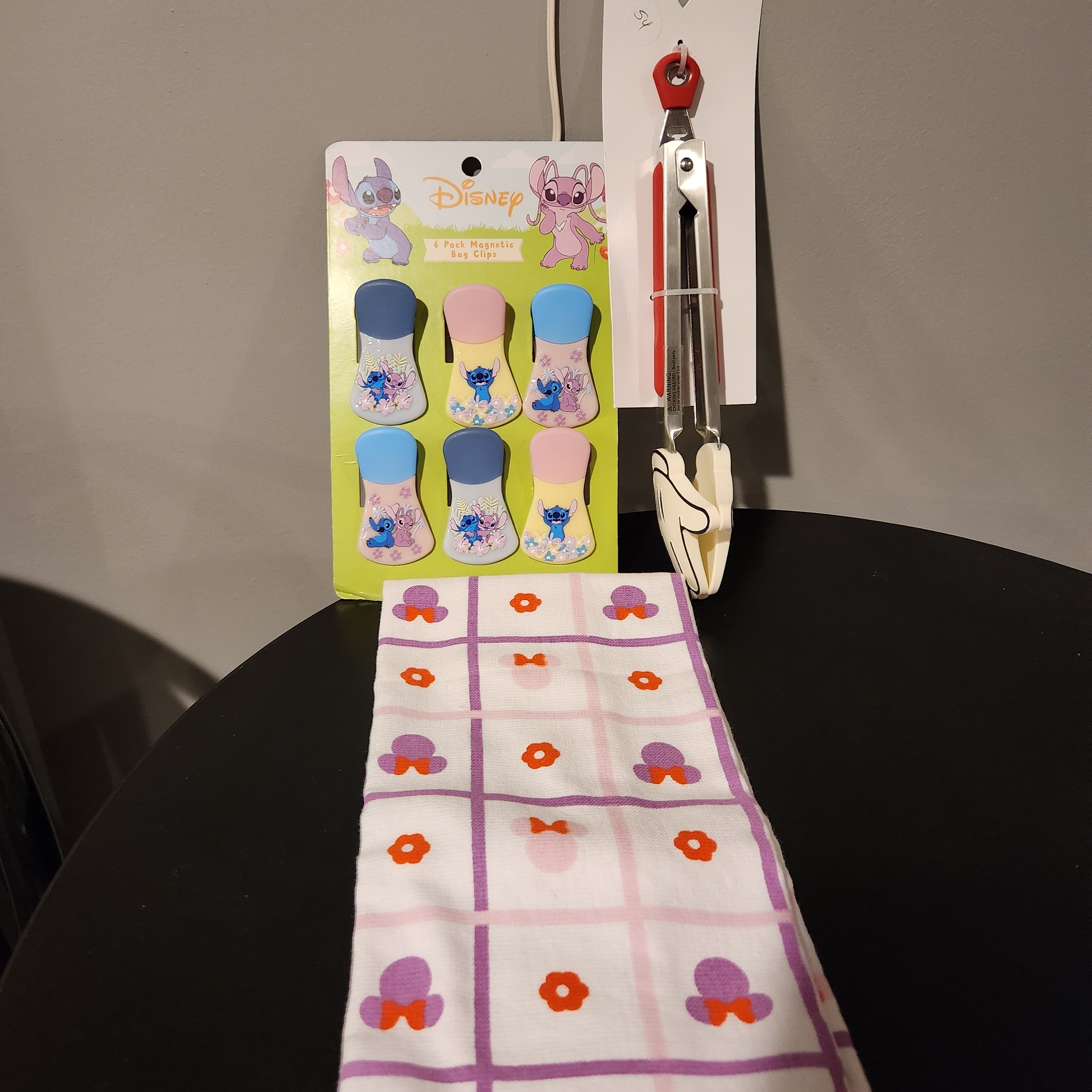 Disney Kitchen | Disney Kitchen Set With Tongs, Chip Clips And Towel - Nwt | Color: Blue/Pink | Size: Os