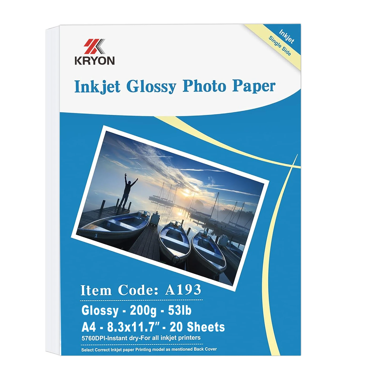 20 Blatt A4 glänzendes Fotopapier 8,3" x 11,7", Inkjet-Fotopapier 200 g/m2/53 lb, funktioniert mit Inkjet-Drucker, sofort trocken Image