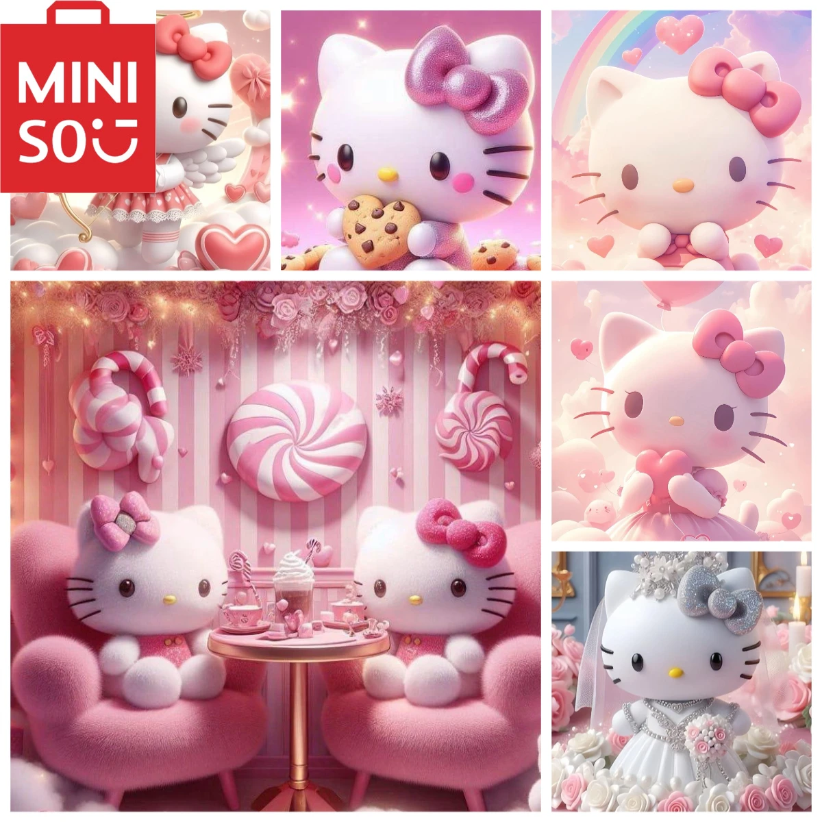 MINISO Sanrio Hello Kitty Digitales Ölgemälde zum Selbermachen, Füllen, handgemaltes Acrylöl, dekoratives Gemälde