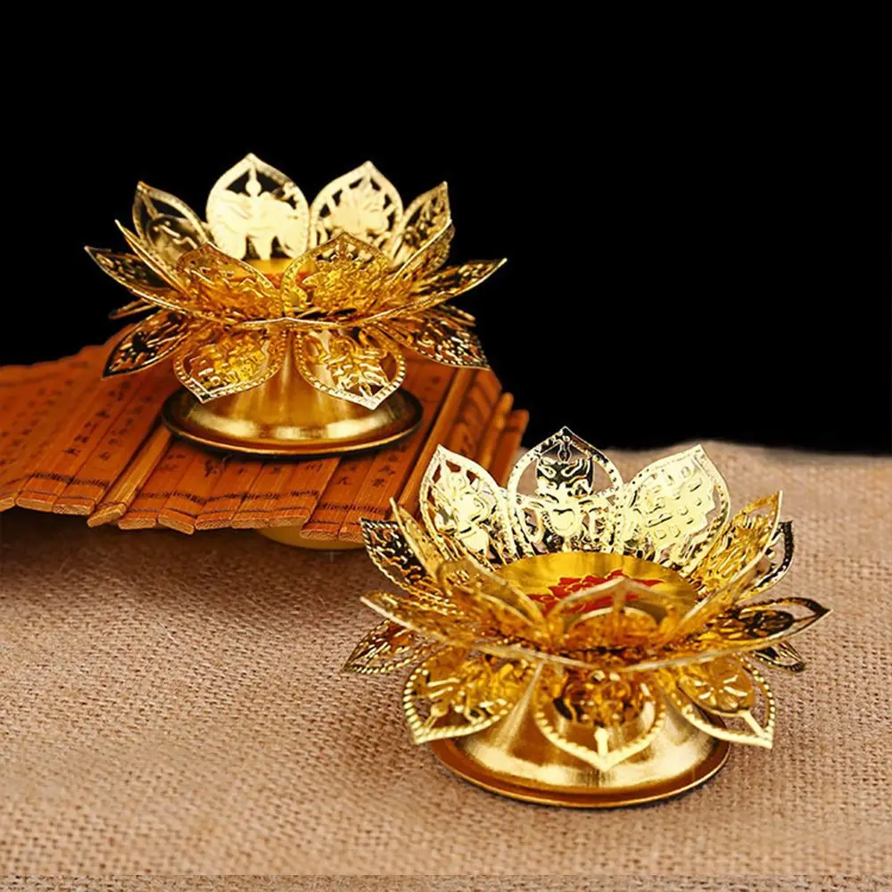 Buddhismus Gold Lotus Ghee Lampen fassung Weihrauch brenner Butter lampe Handwerk Tee licht halter tibetische Kupfer Öllampe Altar liefert
