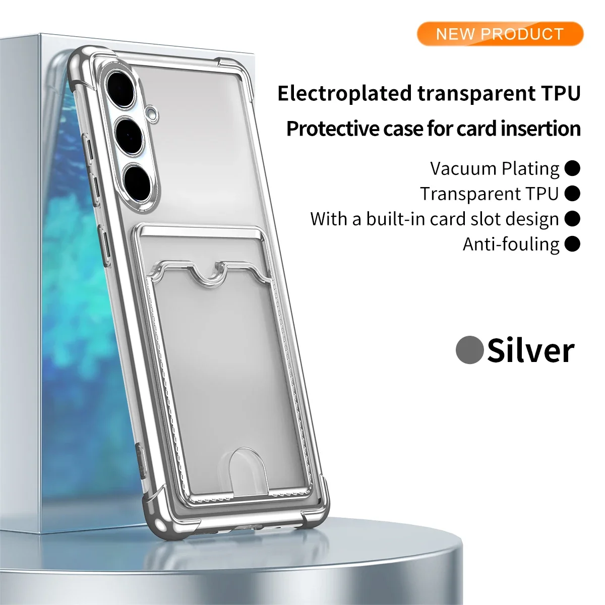 Überzugskartensteckplatz-Halter-Hülle für Samsung A56 36 A26 A16 A06 A05 A05S A12 A13 A14 A15 4G 5G, klare, glitzernde TPU-weiche Rückseite Image