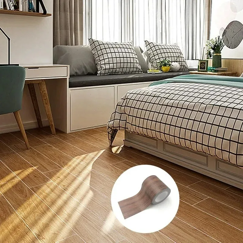 Dunkelbraunes wasserdichtes Holzeffektband, 5,7 cm x 4,57 m, selbstklebendes Bodenreparaturband, realistisches Holzklebeband für Laminatböden Image