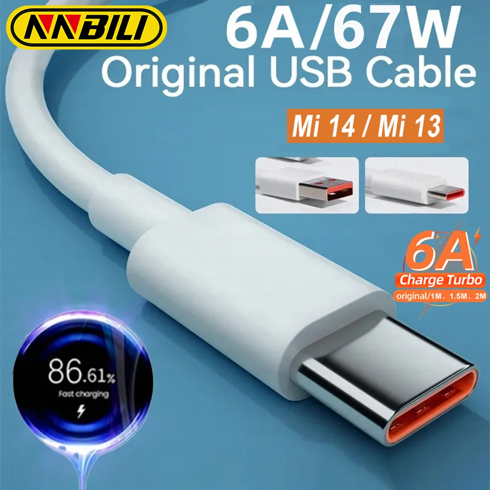 NNBILI PD3.0 67 W 6A USB Super Schnelle Ladegerät Kabel Für Xiaomi 15 14 Redmi Hinweis 9 10 11 POCO X5 Pro Telefon Typ C Daten Ladekabel Image