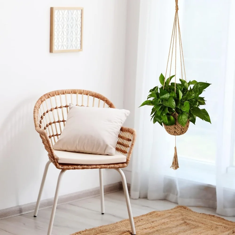 Pflanzenaufhänger zum Aufhängen, handgefertigt, Makramee-Blumentopf, Wanddekoration, Hof, Garten, zum Aufhängen, Pflanzgefäß, Hängekorb Image