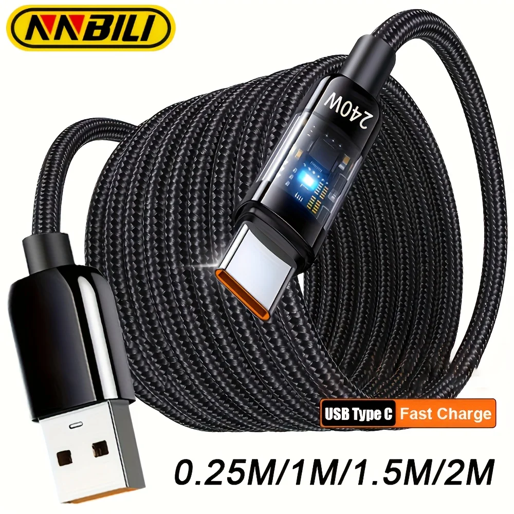 NNBILI 240 W USB A auf Typ C Schnellladekabel Transparentes Typ C auf Typ C Hochgeschwindigkeitsladegerät für Samsung Huawei Mi Datenleitung Image