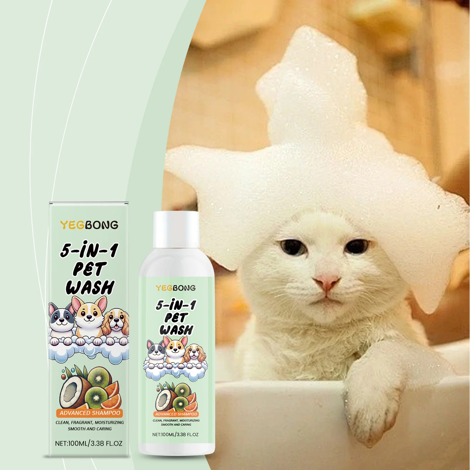 5-in-1-Welpen-Shampoo und Spülung, Hunde, Katzen, Duschgel, sanftes, reinigendes, feuchtigkeitsspendendes Shampoo für empfindliche Haut, pH-Balance Image