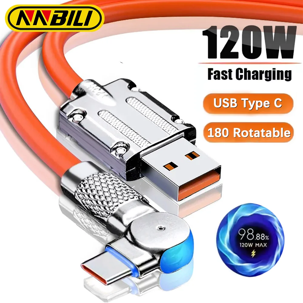  ﻿ NBILI 120 W 6 A Superschnellladung 180 ° Typ C Flüssigsilikonkabel Schnellladung USB C Ladekabel für Huawei Samsung Xiaomi Image