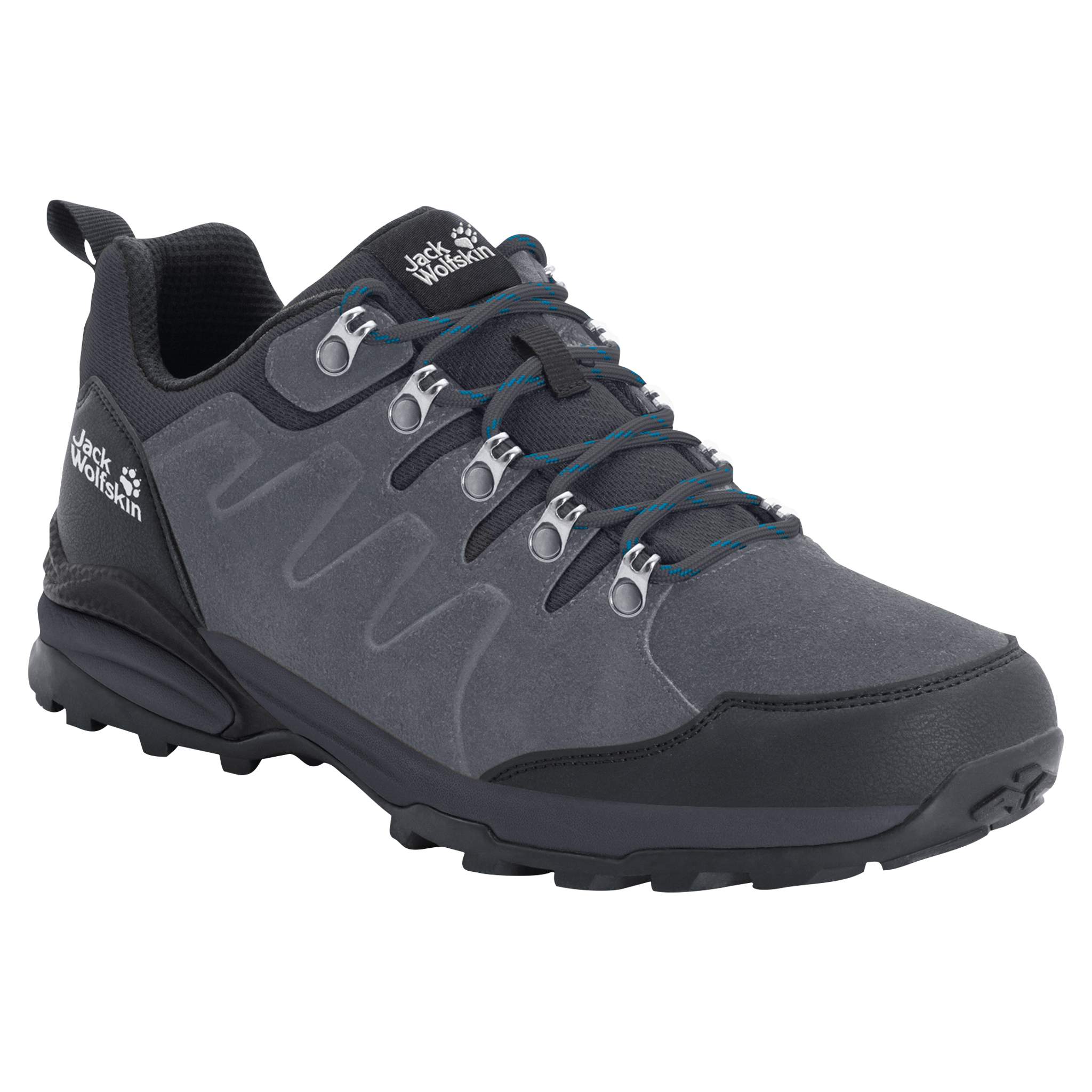 Wanderschuh JACK WOLFSKIN "REFUGIO TEXAPORE LOW M", Damen, Gr. 41, grau, schwarz, Leder, Textil, Schuhe Wanderschuh, wasserdicht, Trekkingschuh