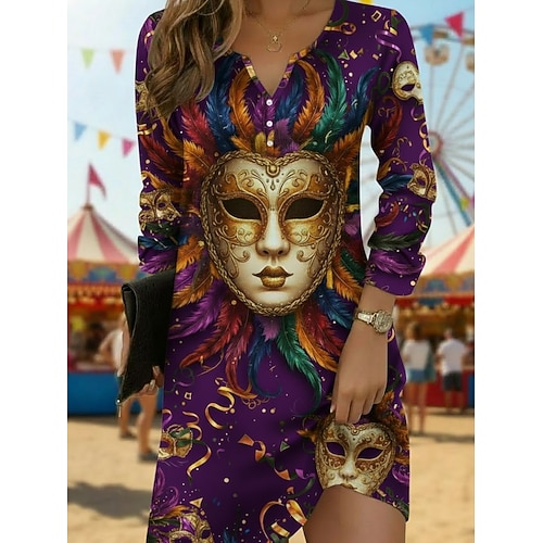 Damen Langes Kleid Maxikleid Freizeitkleid T-Shirt-Kleid Mode Basic Modern Täglich Outdoor Urlaub Normale Passform Grafik Langarm V Ausschnitt Hellgelb Gelb Burgunderrot Dunkelgrün Frühling Herbst Image