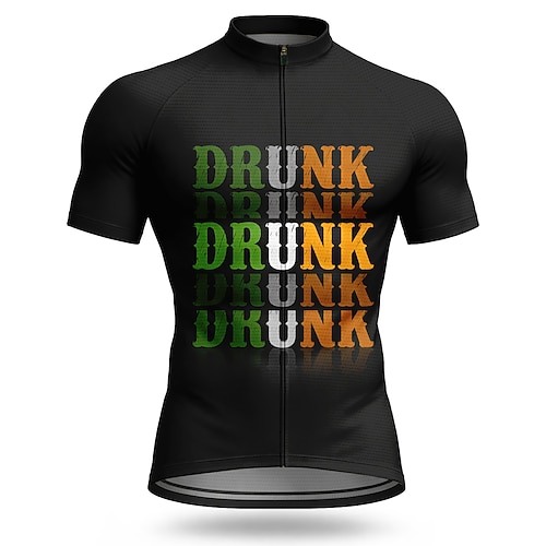 Männer St. Patrick Jersey Fahrradsporttrikot Farbverlauf Buchstaben Zahlen Kurzarm Bike Tee T-Shirt Jersey Top mit 3 Rückentaschen UV-beständig schnelltrocknend mit Taschen Vorderreißverschluss Image