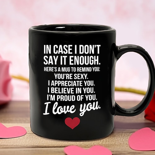 Valentinstagsgeschenkbecher „Ich liebe dich" – schwarzer Geschenkbecher aus romantischer Keramik – besonderes Geschenk für geliebte Menschen – Tasse für Paare Image