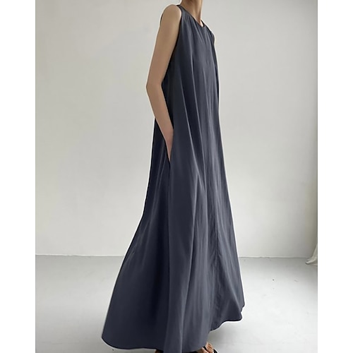 Damen Langes Kleid Maxikleid Baumwoll-Leinen-Kleider Shiftkleid Sommerkleid Freizeitkleid Elegant Mode Modern Täglich Urlaub Ausgehen Normale Passform Lässiger Schnitt Einfach Ärmellos Image