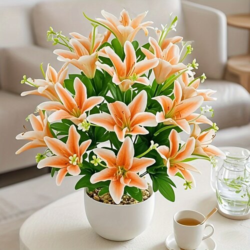 18 künstliche Lilienköpfe – elegante Kunstblüten, perfekt für Hochzeiten, Partys, Weihnachts- und Thanksgiving-Dekorationen, Wohnzimmer, Schlafzimmer, Esstischdekoration und Instagram-inspirierte Image