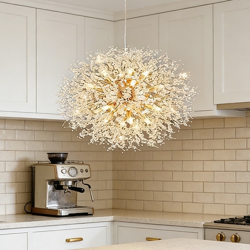 8/9/12 Köpfe LED Pendelleuchte Nordic Löwenzahn Kronleuchter Feuerwerk Kristalllampe künstlerisches Wohnzimmer Esszimmer Schlafzimmerlampe romantische Bekleidungsgeschäft Barlampe 15-22inch Image