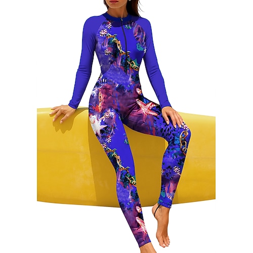 Damen Regulär Anti UV Shirt Ganzkörper-Rashguard Badeanzug Leopard Ozean mit integriertem BH Frontreißverschluss UV-Sonnenschutz vollständige Bedeckung UPF50 Langarm Handyhülle für das ganze Handy Image
