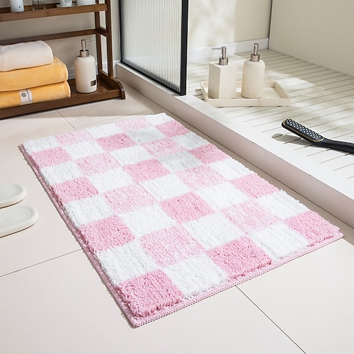 Badematte, saugfähig, schnelltrocknend, rutschfest, dick, Schachbrettmuster, für WC- und Duscheingang Image