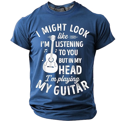 Ich sehe vielleicht so aus, als würde ich dir zuhören, aber in Gedanken spiele ich Gitarre. Lustiges T-Shirt mit Spruch, Vintage-Musikmotiv, humorvolles Geschenk für Gitarristen, Größen S, M, L, XL,