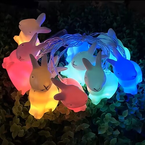 Osterhasen-Lichterkette, 1,5 m, 10 LEDs, batteriebetrieben, für Zuhause, Schlafzimmer, Balkon, Garten, Feiertage und Partys Image